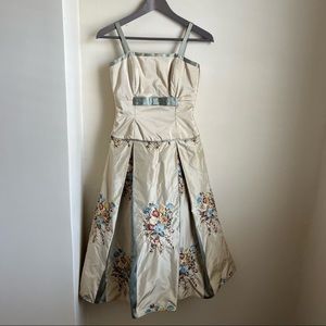 Elena Do Vale Formal Champagne Floral Trim Midi Dress Sz L